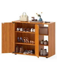 Slickblue 2-Door Shoe Cabinet with Adjustable Shelf and 3-Tier Open Storage