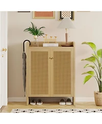 Slickblue 42.5 Inch Shoe Cabinet with Rattan Doors and 6-Tier Storage