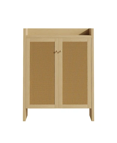 Slickblue 42.5 Inch Shoe Cabinet with Rattan Doors and 6-Tier Storage