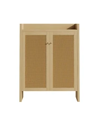 Slickblue 42.5 Inch Shoe Cabinet with Rattan Doors and 6-Tier Storage