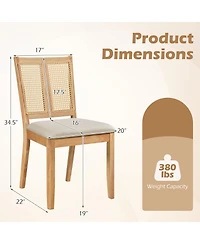 Gymax Rattan Dining Chairs Set of 4 w/Curved Backrest and Padded Seat Rubber Wood Frame