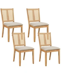 Gymax Rattan Dining Chairs Set of 4 w/Curved Backrest and Padded Seat Rubber Wood Frame