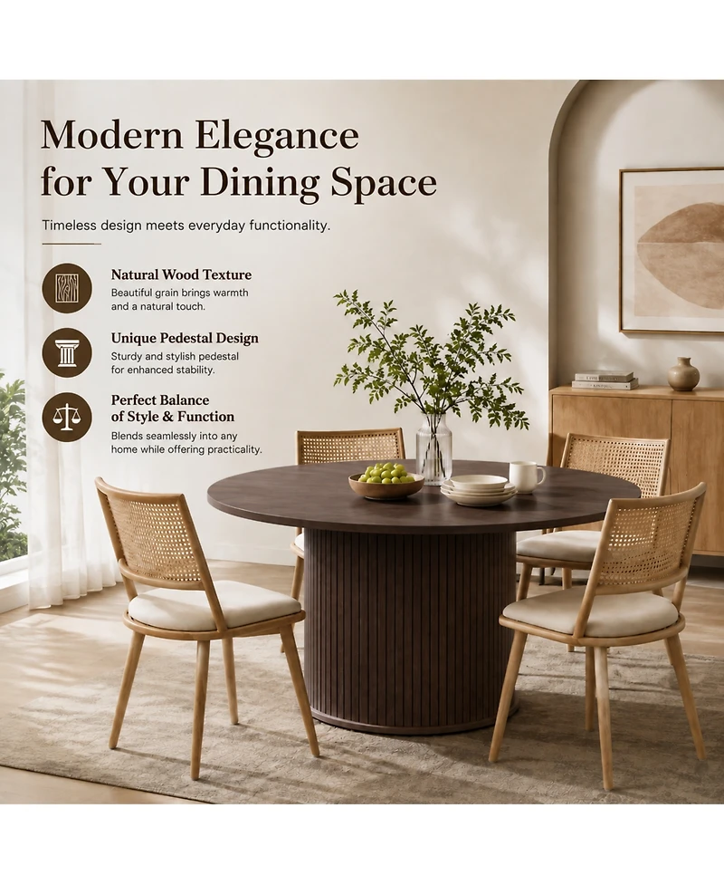 43.3' /59 ' Adjustable-Size Round Dining Table, Seats 4-6 People, Table with Slatted Legs, Suitable for Kitchens and Living Rooms