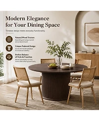 43.3' /59 ' Adjustable-Size Round Dining Table, Seats 4-6 People, Table with Slatted Legs, Suitable for Kitchens and Living Rooms