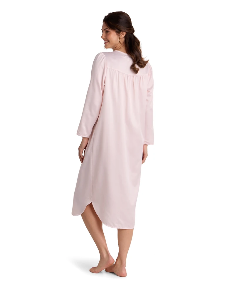 Miss Elaine Women's Brushed Back Satin Long-Sleeve Gown