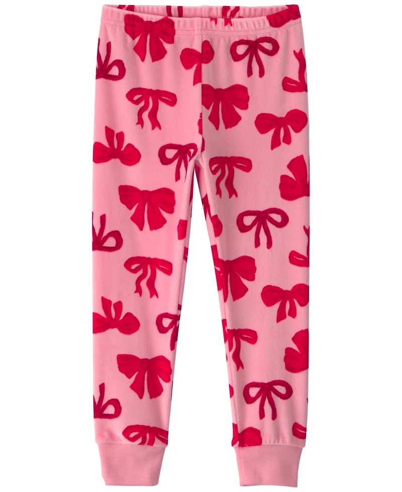 Carter's Toddler Girls' 2T-5T Dreamplush Bow-Print Snug-Fit Top and Pants, 2-Piece Pajama Set