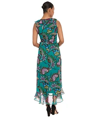 London Times Women's Side Tie Ruffle Wrap High-Low Floral-Print Dress