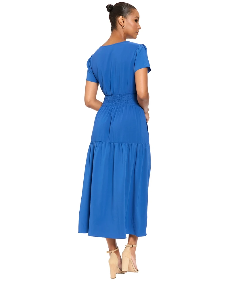 London Times Women's Short-Sleeve A-Line Maxi Dress