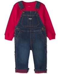 Osh Kosh Baby Boys' Buffalo-Check Long-Sleeve Thermal Top and Denim Overalls Set