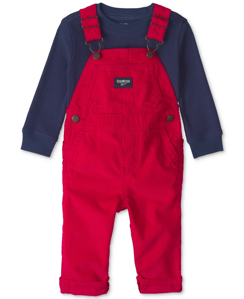 Osh Kosh Baby Boys' Thermal Long-Sleeve Top and Corduroy Overall, 2-Piece Set