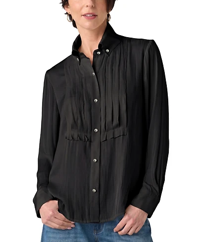 Liverpool Los Angeles Women's High-Collar Long-Sleeve Tuxedo Blouse