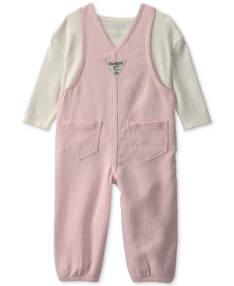 Osh Kosh Baby Girls' Long-Sleeve Hickory Twill Top and Overalls Set
