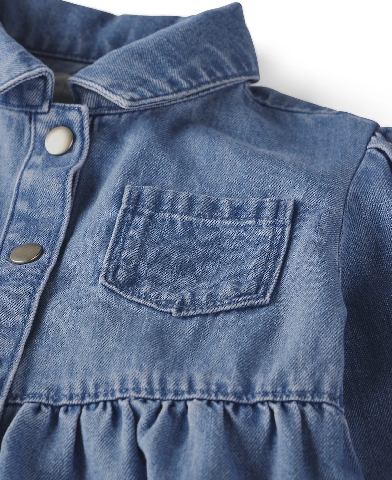 Little Planet by Carter's Baby Girls' Long-Sleeve Collared Tiered Denim Dress and Bloomers, 2-Piece Set