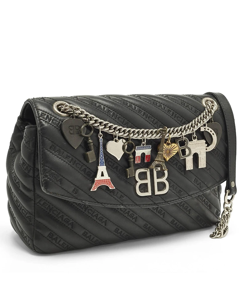 Pre-Owned Balenciaga Women's Bb Paris Charm Quilted Leather Shoulder Bag