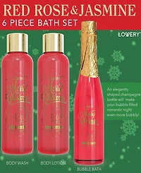 Lovery Christmas Bath and Body Gift Box, Red Rose and Jasmine Home Spa Set, 8pc Body Care Gift Set