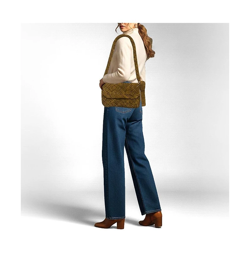 Pre-Owned Bottega Veneta Kalimero Citta Medium Intreccio Suede Shoulder Bag