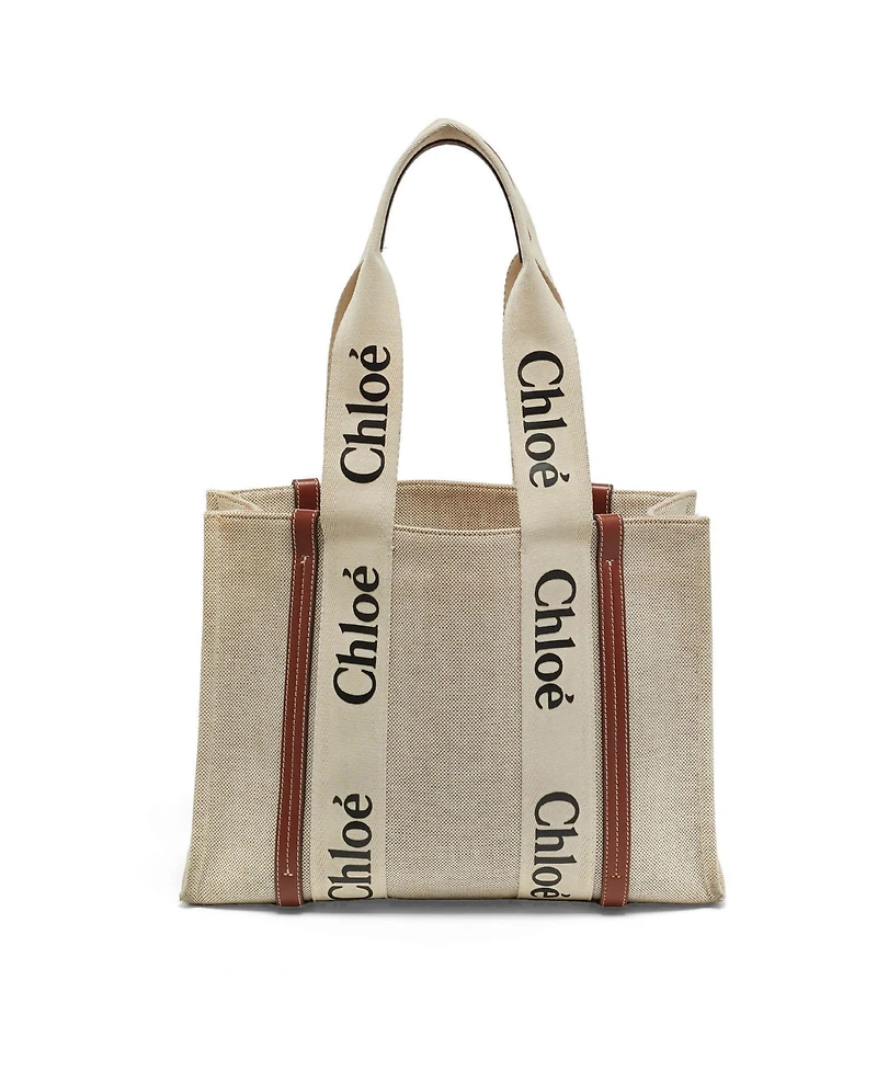 Pre-Owned Chloe Woody Medium Canvas and Leather Tote Bag