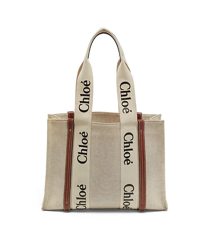 Pre-Owned Chloe Woody Medium Canvas and Leather Tote Bag