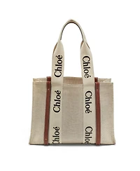Pre-Owned Chloe Woody Medium Canvas and Leather Tote Bag