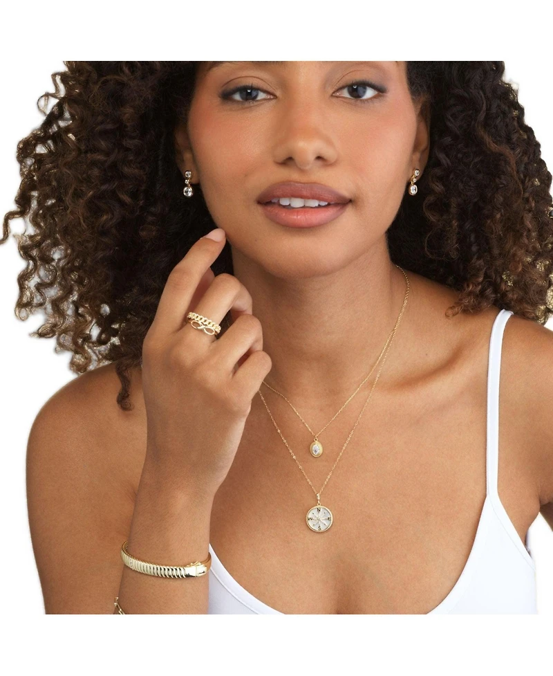 The Lovery Cz Oval Double Bezel Necklace 14K Gold-Plated Sterling Silver