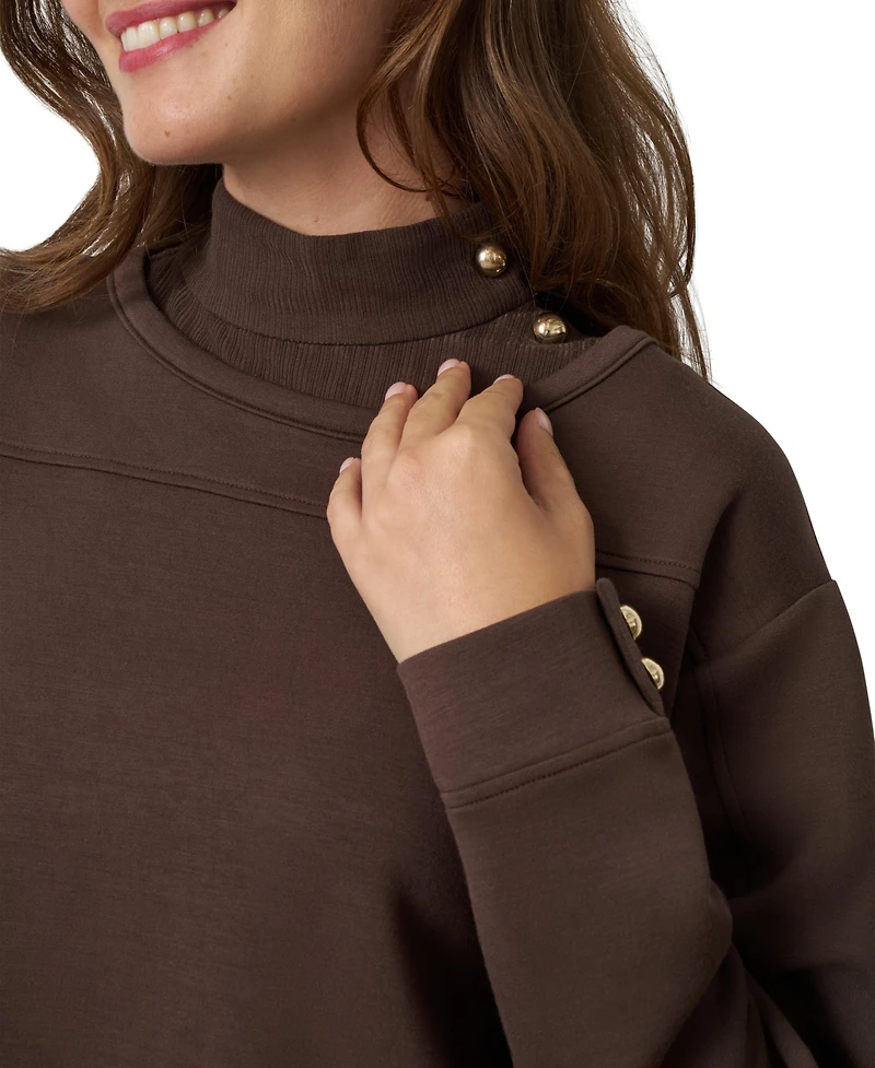 Cable & Gauge Women's Rib-Knit Mock Neck Shell, Overlay, and Pants 3-Piece Set