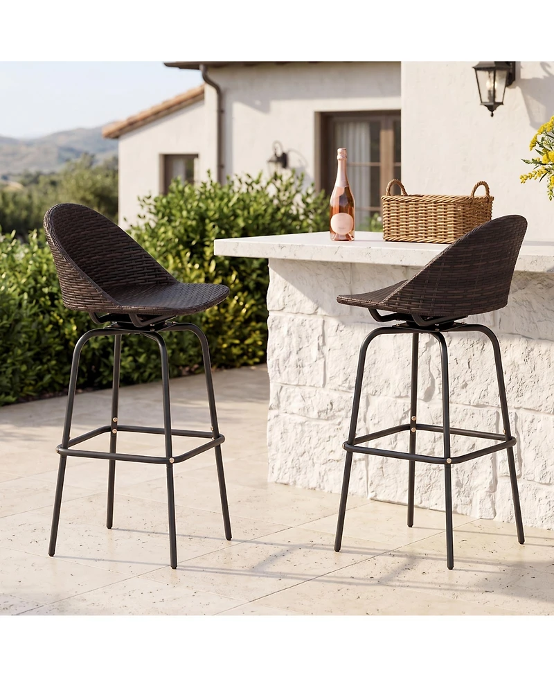 Gymax 30'' Patio Swivel Bar Stools w/400 Lbs Capacity Metal Frame Contoured Seat
