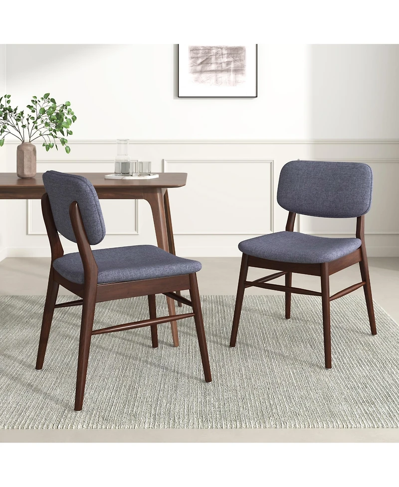 Flynama Set of 2 Mid-Century Upholstered Dining Chairs, Rubberwood Frame