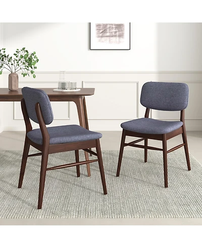 Flynama Set of 2 Mid-Century Upholstered Dining Chairs, Rubberwood Frame