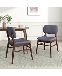 Flynama Set of 2 Mid-Century Upholstered Dining Chairs, Rubberwood Frame