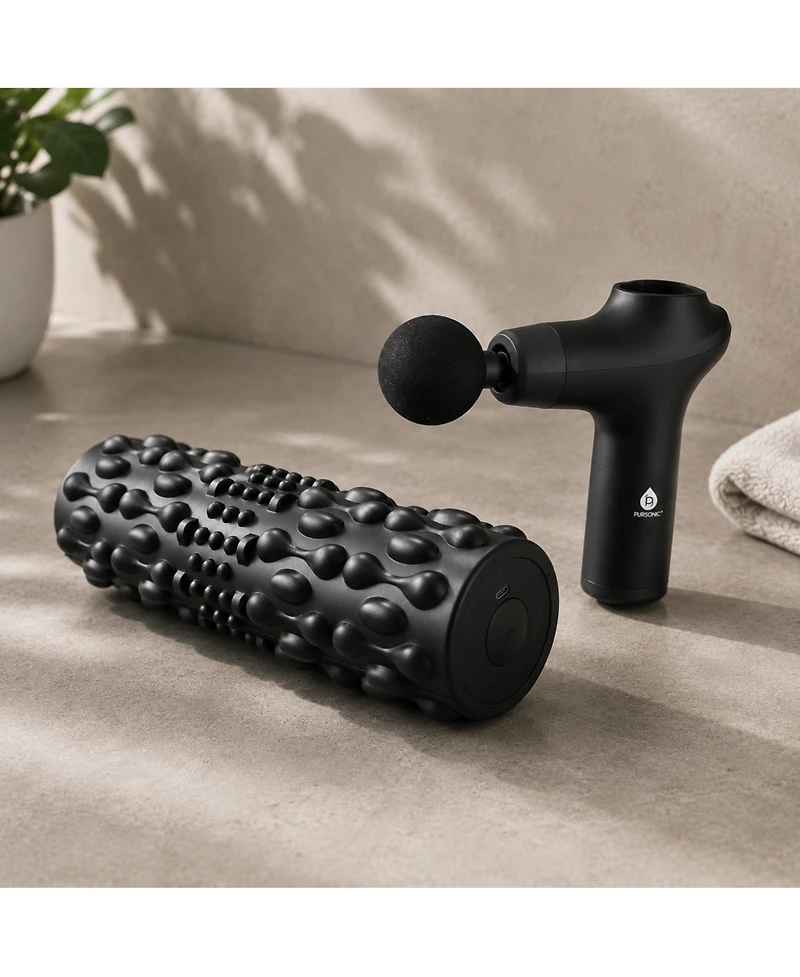 Pursonic Deep Tissue Recovery Bundle - 3-Speed Percussion Massager + FlexiPulse 5-Speed Vibrating Foam Roller