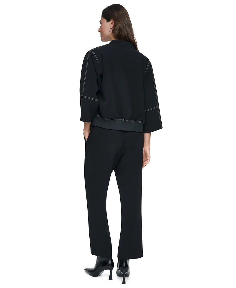 Dkny Women's 3/4-Sleeve Contrast-Stitch Cropped Jacket