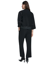 Dkny Women's 3/4-Sleeve Contrast-Stitch Cropped Jacket