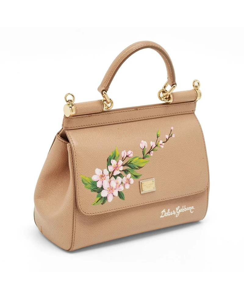Pre-Owned Dolce and Gabbana Hand-Painted Floral Miss Sicily Leather Satchel
