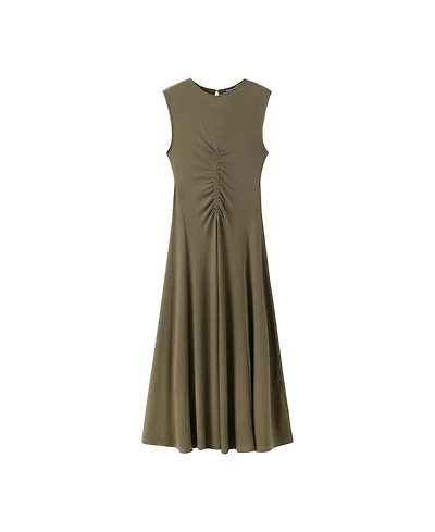 Mango Women's Fluid Knit Gathered Detail Midi Dress
