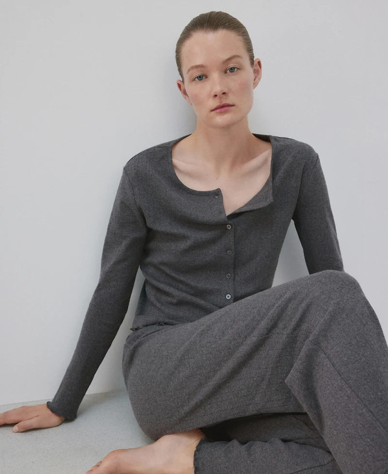 Mango Women's Open-Knit Long-Sleeve Cotton Pajama Cardigan