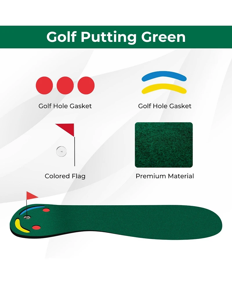 Glintex Golf Putting Green, 9.8 x 3 ft Mat with 3 Cups and 2 Hazards,