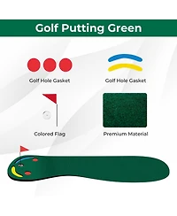 Glintex Golf Putting Green, 9.8 x 3 ft Mat with 3 Cups and 2 Hazards,