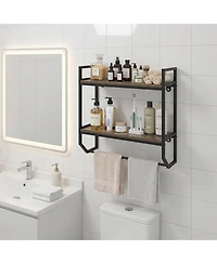 Gymax 2-Tier Floating Shelving Wall-Mounted Shelf with Hanging Rod Expansion Screws