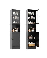 gaomon 67 Tall Bathroom Storage Cabinet, Slim Glass-Door Freestanding Towel Cabinet with Anti-Tip Design