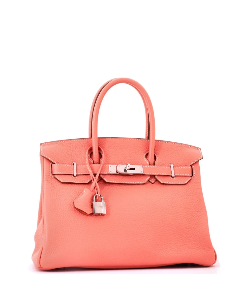 Pre-Owned Hermes Birkin 30 Handbag Pink Clemence with Palladium Hardware