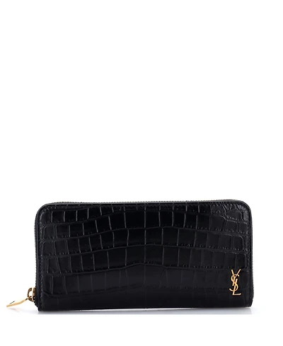 Pre-Owned Saint Laurent Long Tiny Classic Monogram Zip Around Wallet Embossed Leather