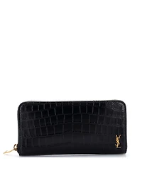 Pre-Owned Saint Laurent Long Tiny Classic Monogram Zip Around Wallet Embossed Leather