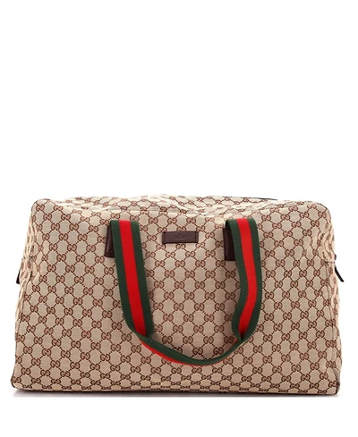 Pre-Owned Gucci Large Web Carry On Duffle Bag Gg Canvas