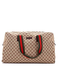 Pre-Owned Gucci Large Web Carry On Duffle Bag Gg Canvas