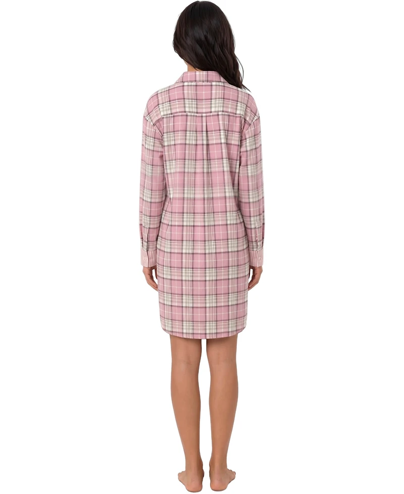 Roudelain Women's Plaid Long-Sleeve Flannel Sleep Shirt