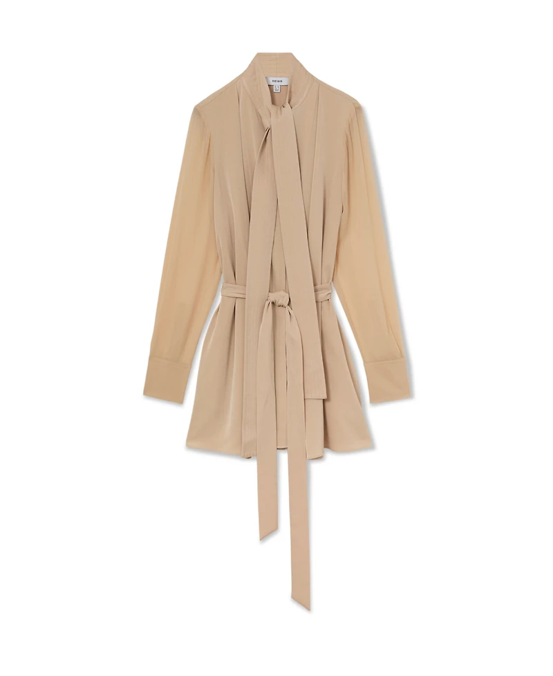 Reiss Women's Iman Tie-Neck Belted Mini Dress