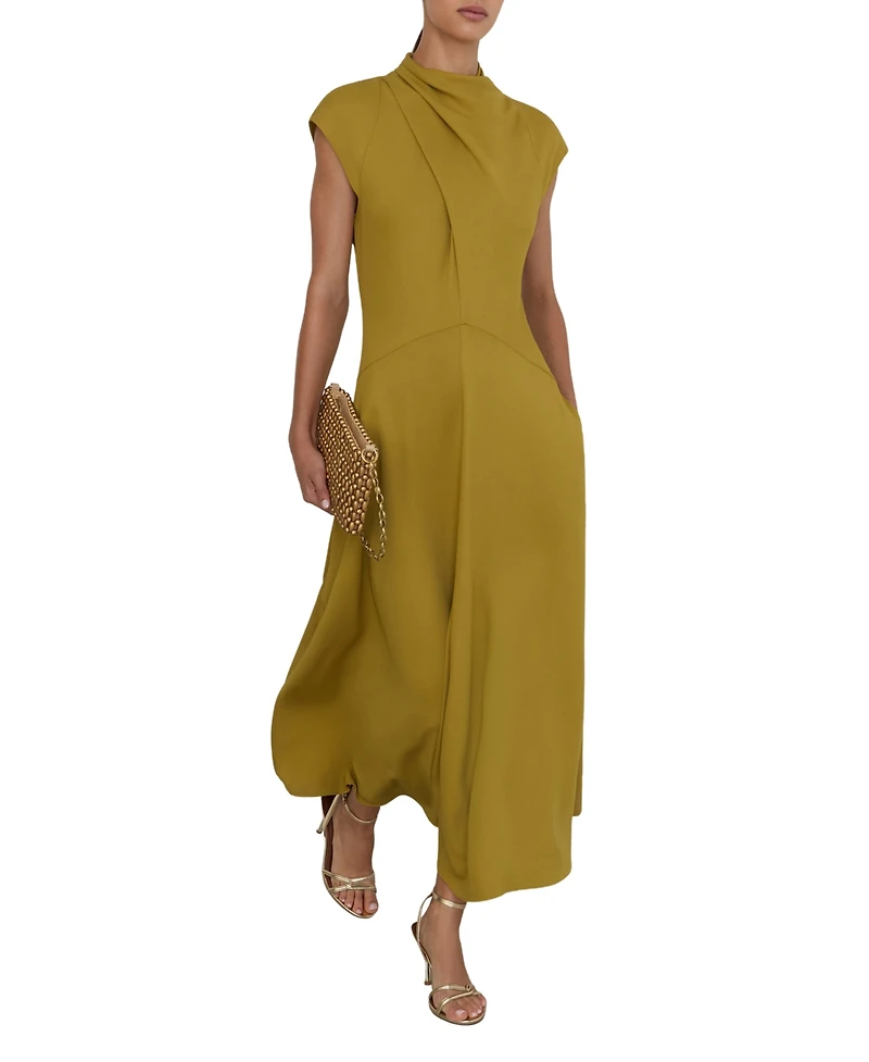 Reiss Women's Alma High-Neck Pleat-Detail Midi Dress