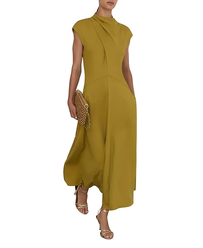 Reiss Women's Alma High-Neck Pleat-Detail Midi Dress