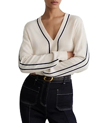 Reiss Women's Mila Wool-Blend V-Neck Stripe-Detail Jumper with Cashmere