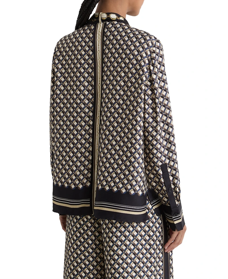 Reiss Women's Carmine Scarf-Print Tie-Neck Shirt